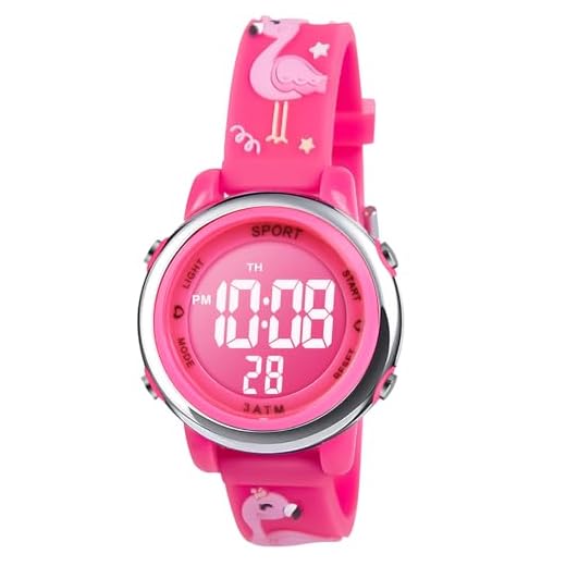 Vicloon Reloj Digital para Niños Niña, Luz Intermitente LED de 7 Colores Reloj de Pulsera Niña Multifunción, Reloj Niña, Relojes Niñas Niños Digital para Niños de 3 a 12 años, Flamenco Rosa roja