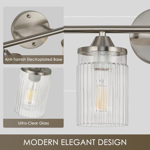 Image of Jonsi Nickel Bathroom Light Fixtures 6-Light Vanity Lights Modern Wall Sconce with Clear Glass Shade Brushed Nickel Bathroom Light Fixture Over Mirror for Bedroom Hallway Kitchen