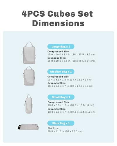 Image of 4 Set Compression Packing Cubes for Suitcases,Luggage,Travel Bag Organizer