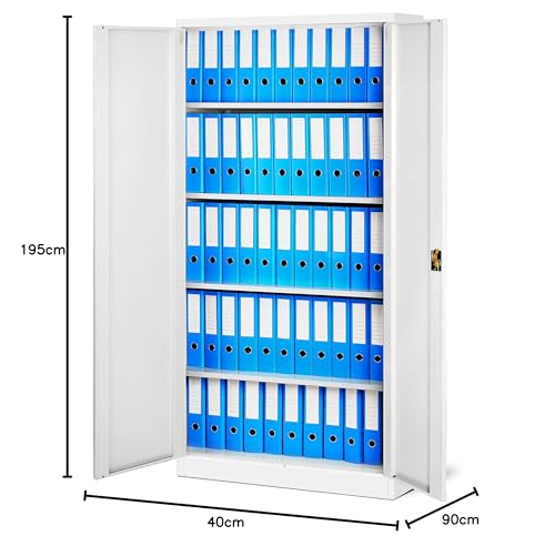 Jan Nowak Aktenschrank C001H Büroschrank Metallschrank Stahlschrank Werkzeugschrank Stahlblech Pulverbeschichtet Flügeltürschrank Abschließbar 195 cm x 90 cm x 40 cm (weiß/weiß)