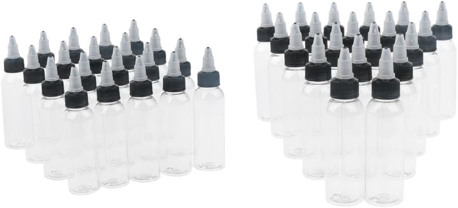 40-Pack 60ml Plastic Squeeze Bottles with Twist Top Applicator - Easy Drip, Perfect for Liquids, weight & Portable - for Solvents, Oils, Paint, Glue, and More, Clear+Clear