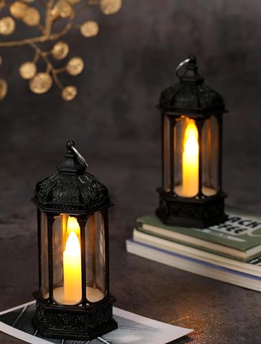 Image of SATYAM KRAFT 2 Pcs Flameless Smokeless Acrylic Antique LED Hurricane Lantern Lamp Wall Hanging Led Candle Light Holder for Home Decor Drawing Room Living Room Wedding Events Decor(13x5.5 cm)