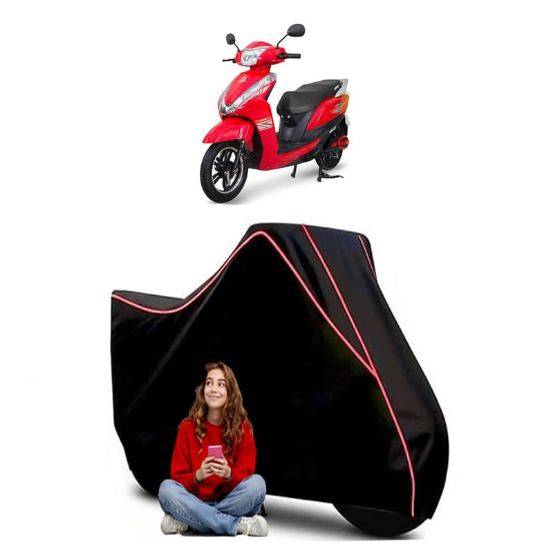 Image of Magnus Pro BS6 Scooty Bike Cover Water Resistant Outdoor Use Universal Fit Scooters Motorcycles Heavy Duty UV Protection Dust Rain Scratch Resistant Elastic Bottom Black Blue Piping