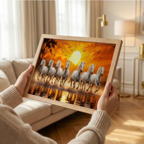 Image of Suneree 7 Horse Vastu Wall Painting (Landscape Collection) (Natural, Design 02, 10x13 Inch)