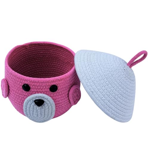Image of Multi-Purpose Cute Jute Basket with Lid Storage Baskets for Bathroom Living Room & Kitchen Organiser Box Vanity Box First aid Box (Pack of 1) 25x20cm (pink)