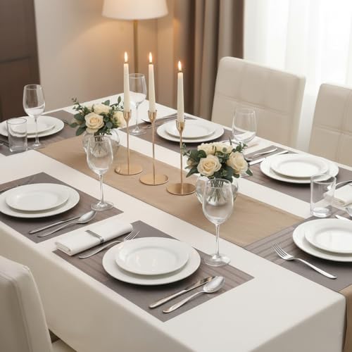 Image of YELONA Placemats Set of 8, Heat-Resistant Woven Vinyl Table Mats, Non-Slip & Washable Dining Tablemats for Kitchen & Dinner Decor, Bear Brown (45cm x 30cm)