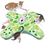 VIWIK Interactive Cat Toys for Indoor Cats, Hide and Seek Moving Feather Toy for Bored Adult Cats with Suction Cup & Cover, Automatic Kitten Wand Toy, Cat Enrichment Toys for All Breeds Green