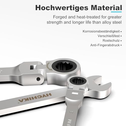 HYCHIKA Ringsleutelset, 9-delig, 6-19 mm moersleutelset met ratelkop en handtas voor autoreparatie en industrieel onderhoud - Afbeelding 6
