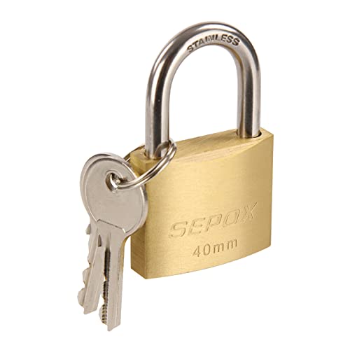 SEPOX Outdoor Padlocks with Key Waterproof 40mm Solid Brass Lock, Stainless Steel Shackle, Rust Proof Heavy Duty Padlock for Warehouse Container Garage Shed Padlock Gate Chain