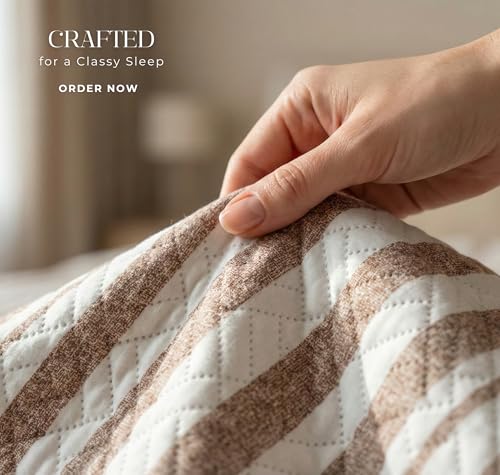 Image of BSB HOME 100% Cotton Ultrasonic Quilted Bedspread Set - 280 Thread Count, Stitch-Free Soft Lightweight Coverlet, King Size 90 x 100 Inches, Breathable Bed Cover with 2 Pillow Cases (Terracotta & Sand) | Breathable Material