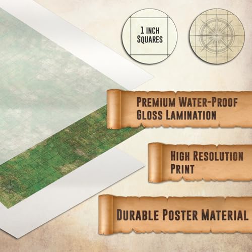 Image of Melee Mats DND Map Starter Set for Dungeons and Dragons - 24 inch x 36 inch 3 Pack Double Sided, Wet & Dry Erase Battle Terrain Grid - Tabletop Board Gaming Kit with Accessories