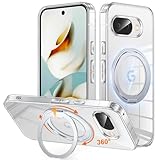 Google Pixel 9a 用 ケース Magsafe対応 ワイヤレス充電 360°回転スタンド 縦横両対応 Gunwon スマホケース グーグル ピクセル 9a 米軍規格 耐衝撃 マグセーフ リング マグネット搭載 ぐーくるぴくせる9a カバー「クリア」
