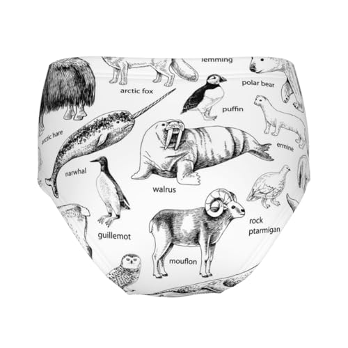 Monochrome Hand Drawn Arctic Animals Girls' Underwear Soft Cotton Little Girls Panties Comfort Briefs2