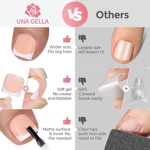 Image of UNA GELLA Press On Toenails, 180Pcs Sharp Square Soft Gel French Tip Toe Nail Press Ons for Women, 15 Sizes Full Cover Nude Fake Toe Press On Nails Extension Pedicure for Home DIY Salon