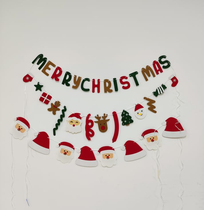 クリスマス 飾り フェルト クリスマス ガーランド バナー 飾り付け Merry Christmas ジンジャーマン キャンディケーン トナカイ クリスマスツリー オーナメント おしゃれ 壁飾り 窓 玄関 装飾