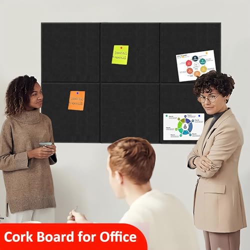 Image of Livzing 6Pcs Felt Wall Bulletin Board for Notes with 67 Push Pins 30x30cm - Self-Adhesive Wall Mount Notice Board - Pin /Felt /Cork Message Board for Notes Photos Home Office School Kitchen Classroom