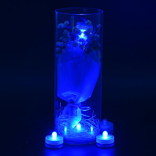 Image of Halloween Lights Submersible LED Lights cr2032 Battery Powered Underwater Waterproof LED Tea Light for Events Wedding Centerpieces Vase Floral Xmas Holidays Home Decor Lighting(Pack of 12) (Blue)