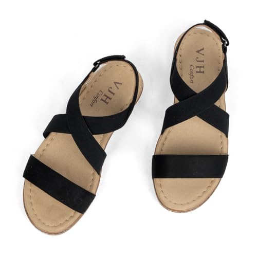 Image of VJH confort Women's Flat Sandals, Comfort Slip-on Elastic Ankle Strap Slingback Light Weight Casual Walking Sandals