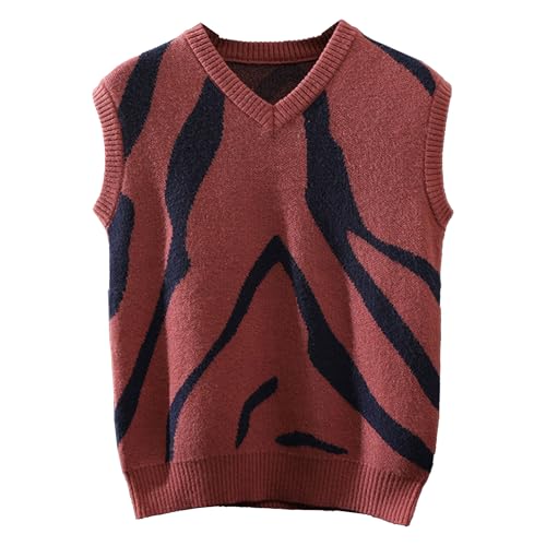 Men's Contrasting V Neck Knit Vest Casual Sleeveless Cable Knit Sweater Vests Knitted Cotton V-Neck Men Sleeveless