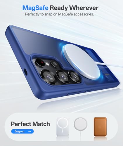 Image of Vihibii PC,Silicone For Samsung Galaxy S25 Ultra Magnetic Back Cover With Stand,[Compatible With Magsafe],Drop Protection Shockproof,Translucent Matte Slim Phone Case For S25 Ultra 6.9 inch 2025,Dark Blue