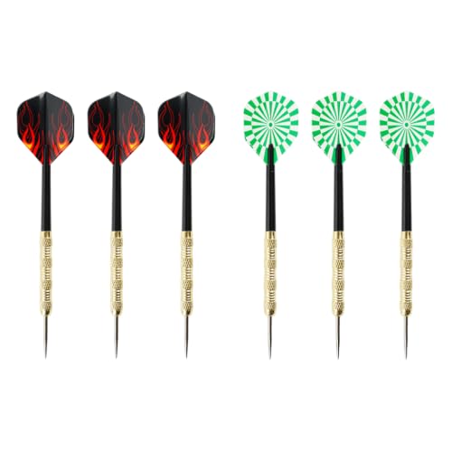 Image of Proberos 6Pcs Steel Tip Darts Set for Adults, 14g Thick-barreled Brass Darts with Textured Barrels and Unique Flights for Dartboard Games Parties and Home Playing Usage