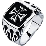 Stainless Steel Black Iron Crusader Cross Ring
