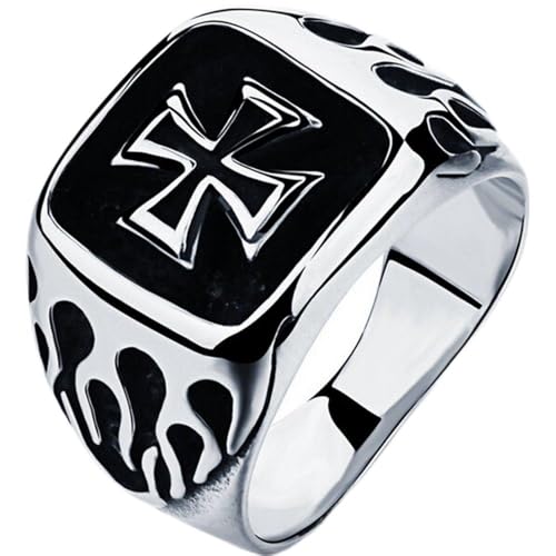 Stainless Steel Black Iron Crusader Cross Ring