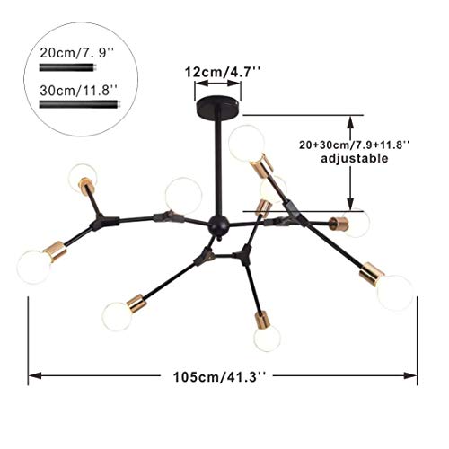 Kco Lighting Black Sputnik Chandelier Vintage Metal Semi Flush Mount Ceiling Light Modern Style 9-Light Sputnik Lighting (9 Lights) #TOP1