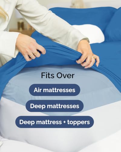 Image of Extra Deep Flex Top Split Head King Sheet Set - 6 Piece Breathable and Cooling Sheets - Hotel Luxury Bedding for Women, Men, Kids & Teens - Easy Secure Fit - Extra Deep Pockets - Royal Blue