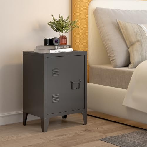 [en.casa] Table de Chevet Design Industriel avec Porte Magnétique Étagère Fentes d'Aération Table d'Appoint Armoire Métallique pour Bureau Table de Nuit...