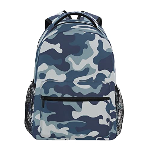 Classic Camouflage Kids Backpack for Boys Girls,Blue Camo Army 16 Inch School Backpack for Elementary Preschool Kindergarten Bookbags for Teens Children Women Men College Travel Bag
