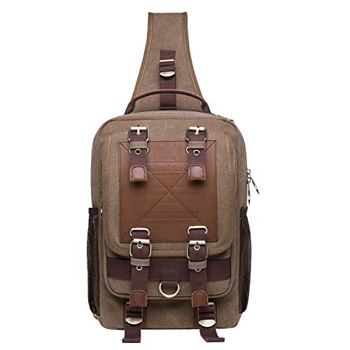 KAUKKO Canvas Messenger Bag Cross Body Shoulder Sling Backpack Travel Hiking Chest Bag
