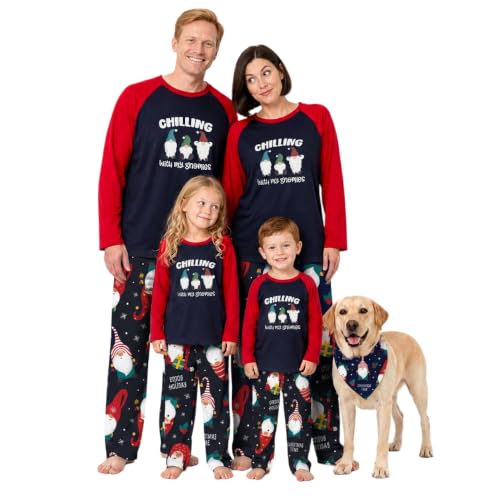 Image of IFFEI Matching Family Pajamas Sets Christmas PJ's with Letter and Plaid Printed Long Sleeve Tee and Bottom Loungewear