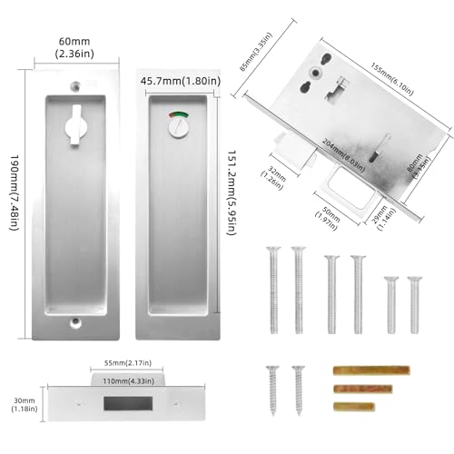 Pocket Door Lock,Modern Rectangular Pocket Door Hardware, Finger Flush Pulls with Edge Pull for Pocket Doors, Sliding Doors,Folding Doors etc (Sliver, Indicator Privacy Lock) by senharvest - Used condition - Image 2