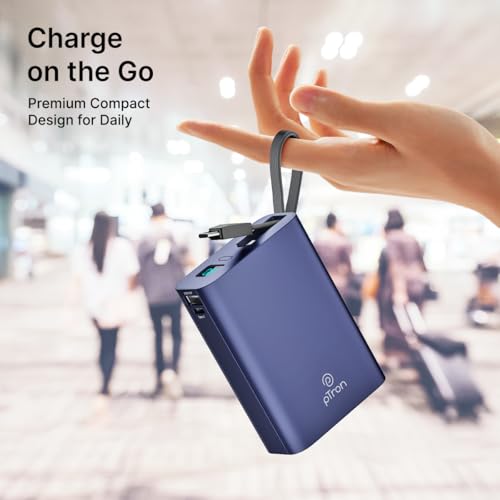 Image of pTron Dynamo Ultima 20000mAh Pocket Size Nano Power Bank, 22.5W Superfast Charging, 20W Type-C /PD Fast Charging, Built-in Type C Cable, Also Supports VOOC /Wrap /Dash /QC3.0 /PPS Charge Protocols (Blue)