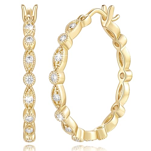 Gold Hoop Earrings for Women 14K Gold Earrings for Women Hoop Earring for Womens Hoops Evil Eye Hoops Earring for Womens Crafted with Cubic Zirconia 30mm