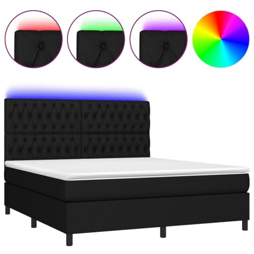 Schlafcouch,Boxspringbett mit Matratze & LED Schwarz 160x200 cm Stoff,Seniorenbett – Bild 4