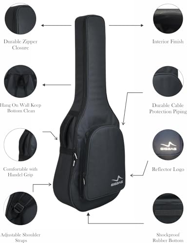 Image of Acoustic Guitar Bag /Cover with Foam Padding (Black) Strong and Durable for Multiple Sizes and Shapes Folk /Classical Guitars 38 inch, 39 inch, 40 inch, 41 inch (Black)