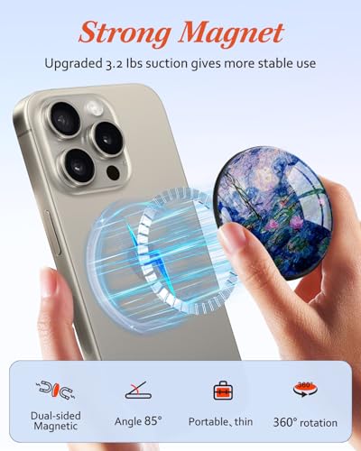 Image of Magnetic Phone Grip, Cute Finger Grip Phone Stand, Water Lily