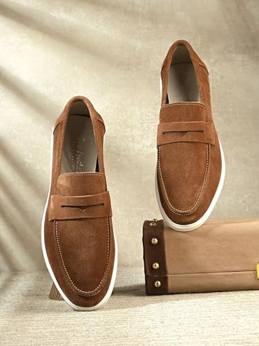 Image of Men Suede Leather Loafers with Bow - Cushioned Comfort, Durable Sole & Everyday Luxury