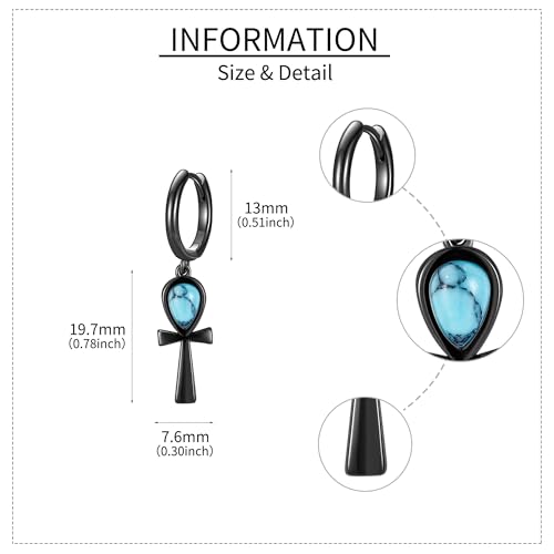 Pendientes Ankh de plata de ley 925 con detalles negros de ONEFINITY 4
