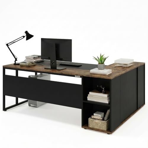Image of TEKAVO Executive Table for Office | Director Table for Office Cabin | Wood Manager Desk with Storage Door | 180 cm Long Boss Desk | Left Side Storage