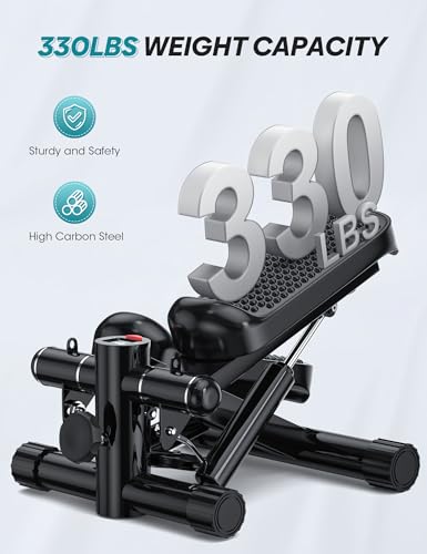 Image of Mini Portable Stepper Machine with Resistance Bands - 330LBS Weight Capacity, Adjustable Height, LED Monitor for Full Body Workout