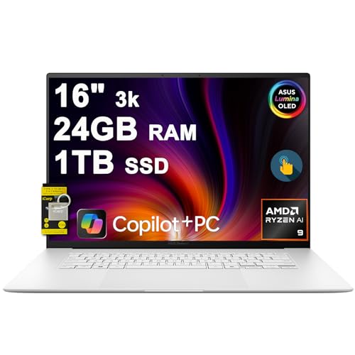 ASUS Zenbook S 16 Laptop 16" 3k OLED 120Hz Touch (100% DCI-P3, 500nits HDR) AMD 10-core Ryzen AI 9 365 (Up to 50 Tops) 24GB RAM 1TB SSD for Creator Business Professional Win11 ICP Hub w/Copilot+ AI