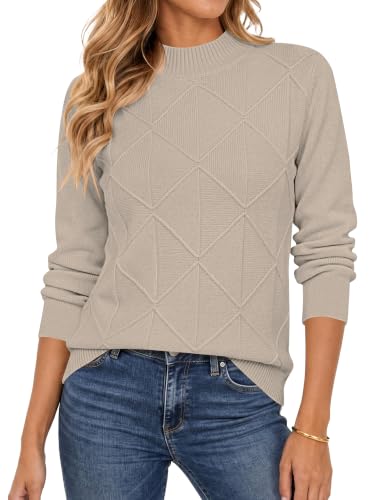 Sweaters for Women Mock Neck Long Sleeve Ribbed 19 sweaters for women - khaki
