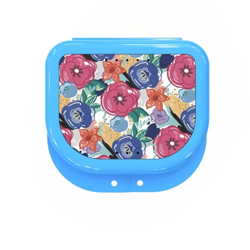 Retainer Cases Cute, Retainer Holder Case, 1 Pack, Aligner Case with Life-changing Colorful Cute Patterns, Night Guard Case with Floral Patterns (Blue)