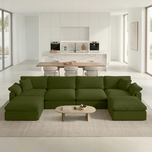 Image of Modern Modular Sectional Sofa U-Shaped 6-Seat with Ottoman,Green-Extra Comfty Deep Seat Couch for Living Room,Apartment,Office & Small Spaces