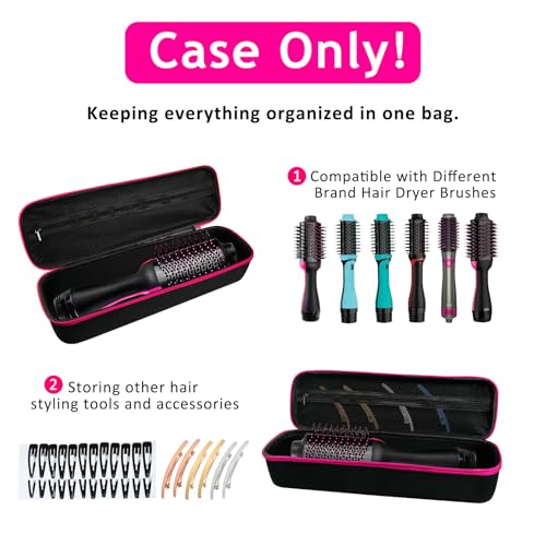 Image of Hard Carrying Case for Revlon Hair Dryer Brush Original 1.0 /Plus 2.0,Portable Travel Storage Bag Compatibility with All Brand Hot Tools Volumizer Hot Air Brush (Rose Red)