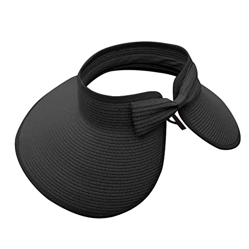 Gsheocm Sombreros de malla para el sol para mujer con visera de paja, visera plegable de playa, sombrero de playa para enrollar, Negro , Talla única