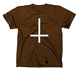 S-XXL Inverted Cross Crucifix T-Shirt, 666, L, braun